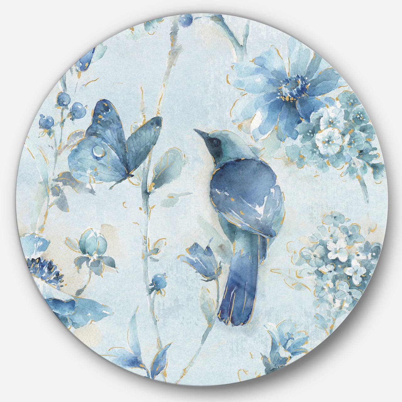 Designart - Indigold Watercolor Flower III - Farmhouse Metal Circle Wall Art